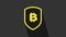 Yellow Shield with bitcoin icon isolated on grey background. Cryptocurrency mining, blockchain technology, security