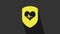 Yellow Shield and heart rate icon isolated on grey background. Health protection concept. Health care. 4K Video motion