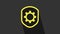 Yellow Shield with settings gear icon isolated on grey background. Adjusting, service, maintenance, repair, fixing. 4K