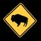 Yellow sign with black bison silhouette