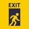 Yellow sign evacuation from a burning building.