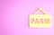 Yellow Signboard with text Farm icon isolated on pink background. Minimalism concept. 3d illustration 3D render