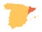 Yellow silhouette map of Spain with red highlighted Catalonia region. Simple flat vector illustration