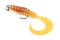 Yellow silicone grub, fishing lure with double hook, isolated on white