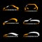Yellow and silver ribbon line car logo vector set design on black background