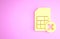 Yellow Sim card rejected icon isolated on pink background. Mobile cellular phone sim card chip. Mobile