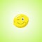 Yellow simple winking character cartoon lemon. Cute smiling lemon icon isolated on green background