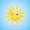 Yellow simple winking character cartoon sun