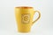 Yellow single ceramic mug, coffe drink kitchen equipment, isolated on white