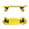 Yellow skateboards on white background, collage. Sport equipment