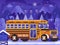 Yellow Ski Bus Shuttle on Winter Background