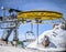 Yellow ski lift wheel
