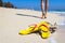 Yellow slates on a beach