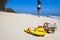 Yellow slates on a beach