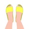 Yellow slipper top view. Women`s beach or indoor shoes