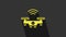 Yellow Smart drone system icon isolated on grey background. Quadrocopter with video and photo camera symbol. 4K Video