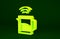 Yellow Smart electric kettle system icon isolated on green background. Teapot icon. Internet of things concept with