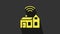 Yellow Smart home with wireless icon isolated on grey background. Remote control. Internet of things concept with