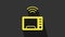 Yellow Smart microwave oven system icon isolated on grey background. Home appliances icon. Internet of things concept