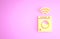 Yellow Smart washer system icon isolated on pink background. Washing machine icon. Internet of things concept with