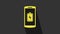 Yellow Smartphone battery charge icon isolated on grey background. Phone with a low battery charge. 4K Video motion