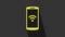 Yellow Smartphone with free wi-fi wireless connection icon isolated on grey background. Wireless technology, network