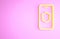 Yellow Smartphone, mobile phone with security shield icon isolated on pink background. Security, safety, protection