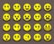 Yellow smiley face icons and emoticons with facial expressions