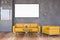 Yellow sofa and poster in office waiting room