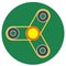 Yellow spinner with transparent center a flat style. Vector image on a round dark greenbackground. Element of design, interface