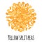 Yellow split peas for template farmer market design, label and packing. Natural energy protein organic super food