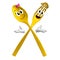 Yellow Spoon fork character on welcome pose