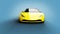 Yellow sports car on blue background