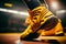Yellow sports shoe on ground