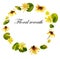 Yellow spring flowers wreath round pattern from watercolor blossoming