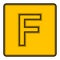 Yellow square icon with a symbol F