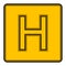 Yellow square icon with a symbol H