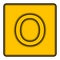 Yellow square icon with a symbol O