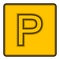 Yellow square icon with a symbol P