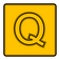 Yellow square icon with a symbol Q