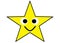 A yellow star with black outline having a cute crossed eyed smiling face white backdrop