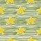 Yellow star new year cookies seamless doodle pattern. Stylized tasty print on stripped background. Xmas backdrop