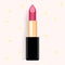 Yellow stars on the background of black and gold red lipstick, female cosmetics, 3d realistic vector illustration.