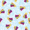 Yellow stars with color rainbow trail on blue pattern background. Stars and raibow seamless pattern.