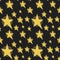 Yellow stars in the dark night sky. Seamless vector pattern. Bright background
