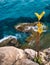 Yellow stem over a beautiful beach. Villajoyosa, Alicante, Spain