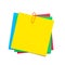 Yellow stick note with paper clip isolated