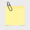 Yellow Stick Note With Paperclip On Transparent Background - Vector Illustration