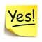 Yellow sticker with black postit `Yes!` - vector