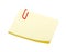 Yellow sticker note with clip isolated on white